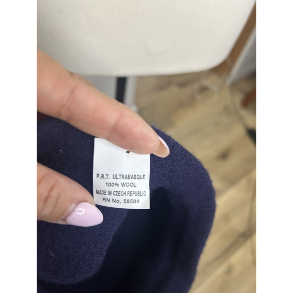 P. R. T. Ultrabasque 100% Wool Felt Unisex Navy Blue Made In Czech Republic - Picture 5 of 6